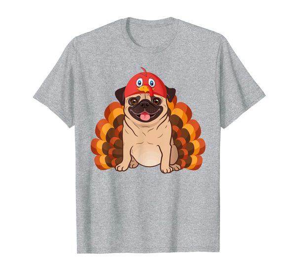 

turkey pug thanksgiving funny t-shirt, White;black