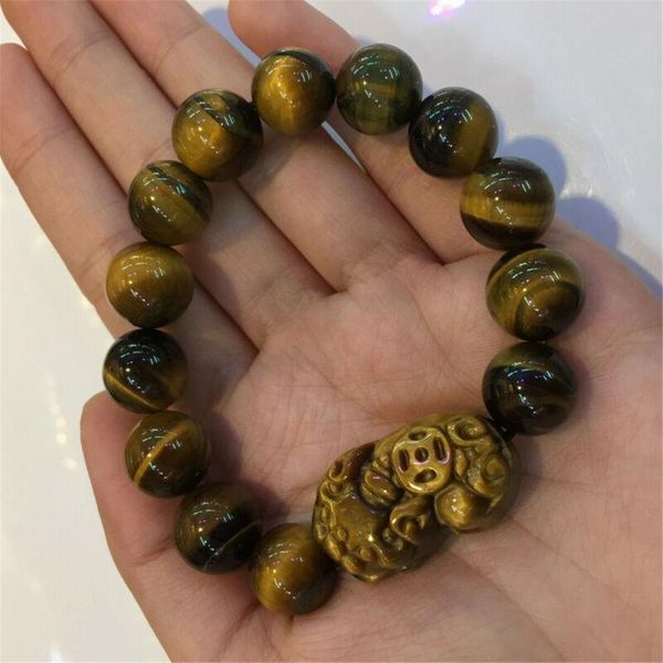

charm bracelets natural feng shui tiger eye stone pi yao xiu beads bracelet for wealth luck, Golden;silver