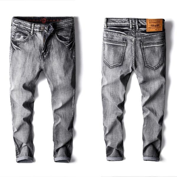 

fashion men jeans retro grey slim fit ripped denim trousers vintage designer cotton long pants hombre men's, Blue