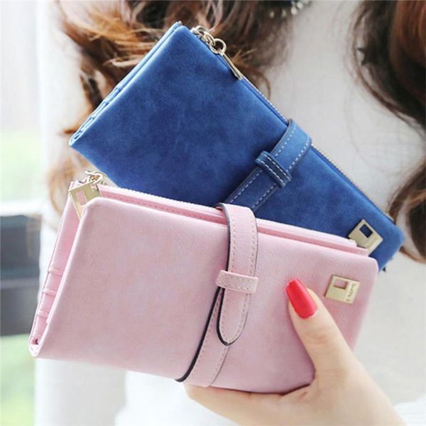 

wallets fashion two fold more color clutch women women's long design purse drawstring nubuck leather zipper wallet, Red;black