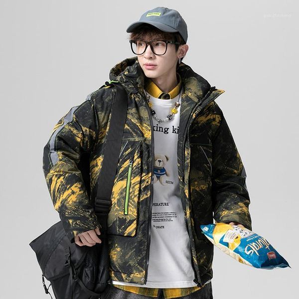 

men's down & parkas winter jacket men 2021 coat hooded patchwork windproof outerwear white duck, Black