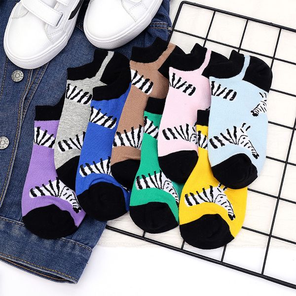 

fashion socks sports women's boat multicolor animal pattern contrast breathable cotton straight, Black;white