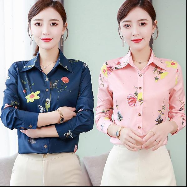 

chiffon spring autumn womens shirts fashion turn down collar long sleeve print casual plus size 5xl, White