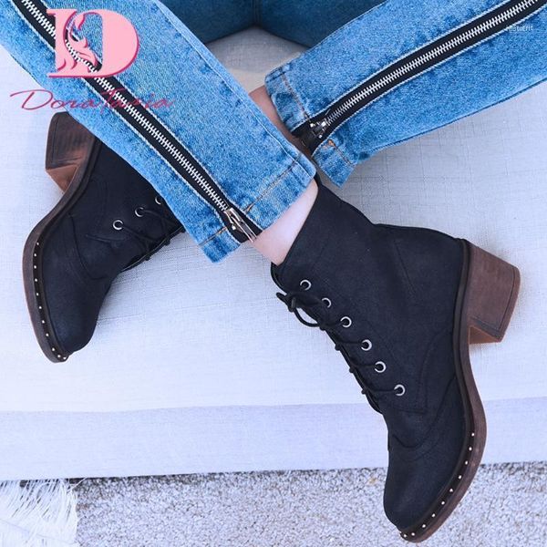 

boots doratasia large sizes 43 fashion for dropship square heels vintage autumn winter ankle women shoes11, Black