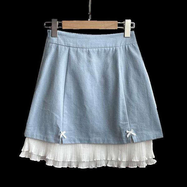 

skirts summer kawaii denim blue mini girls korean fashion high-waist 2021 teen women casual cute lace pleated a line short l377, Black
