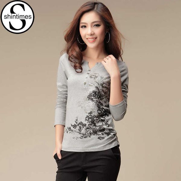 

shintimes graphic tees women tshirt long sleeve t shirt fashion cotton t- camisetas mujer tee femme 210615, White