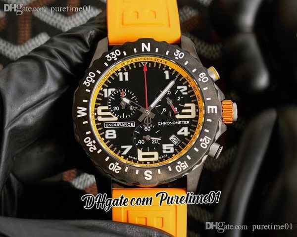 

endurance pro 44mm miyota quartz chronograph men's watch xx823109a1k1s1 pvd steel all black big number markers yellow rubber watches sa, Slivery;brown