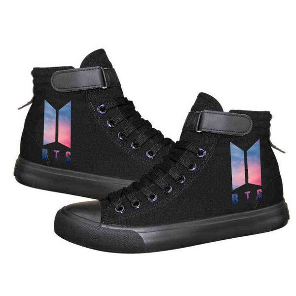 

korean men's troupe peripheral high casual shoes couple and wo velcro canvas, Black;white