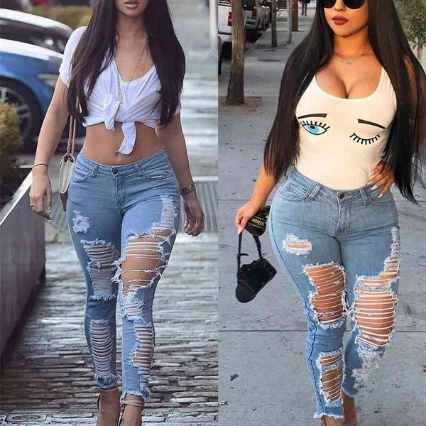 

70% off outlet online women's summer ripped jeans fashion skinny stretch street hipster clothes denim pencil pants s-3xl drop shipping, Blue