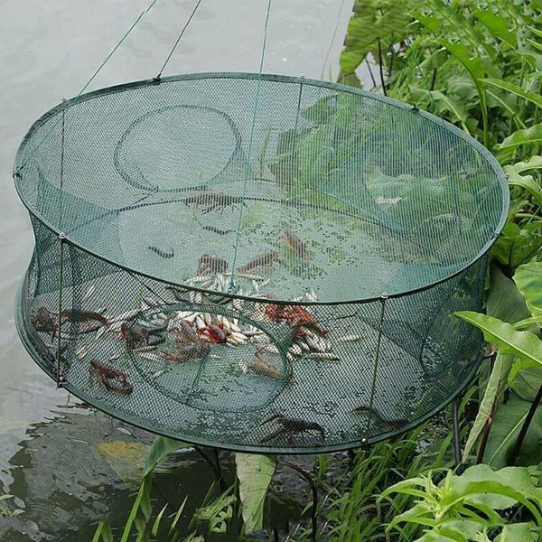 

fishing accessories strengthened 5 holes automatic net shrimp cage crab fish trap cast network foldable fold nylon tra v9l2