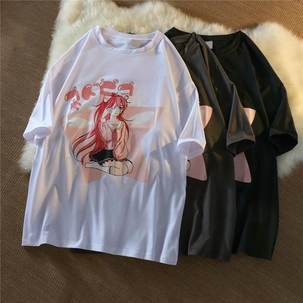 

women's t-shirt harajuku t shirt japanese cartoon anime t-shirts women summer cute streetwear oversized cotton woman tshirt, White