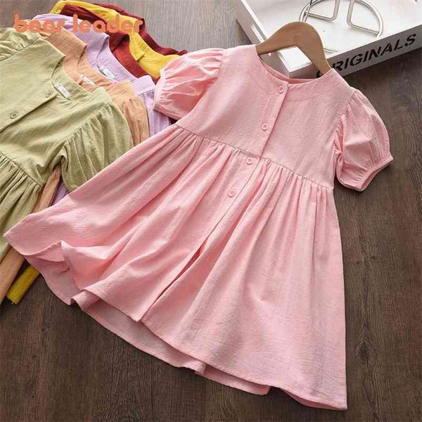 Kinder Mädchen Sommerkleid Mode Mädchen Casual Kleider Solide Kostüme Kinder Button Vestidos 3-7 Jahre 210429