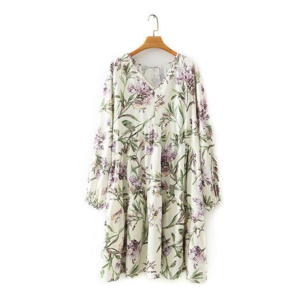 

casual dresses autumn dress floral loose v-neck fashion a-line clothes, Black;gray