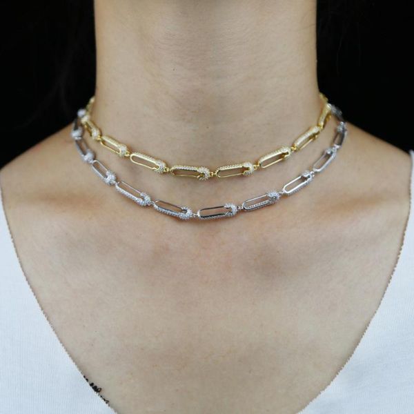 

chokers arrived fashion chain choker 35+10cm clear cz paved safety pin charm unique design trendy european women necklace, Golden;silver