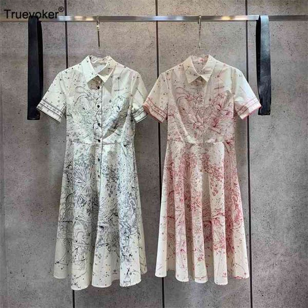 

truevoker runway designer lady 100% cotton hepburn dres peter pan collar print belted mujer vestidos 210602, Black;gray