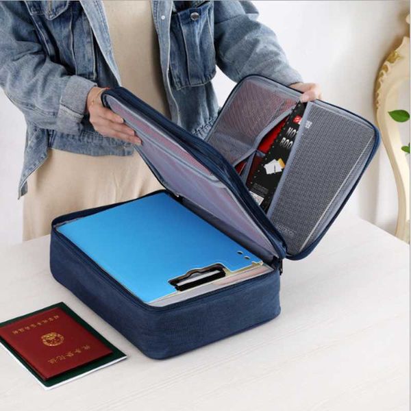 

card holders 2 layers document ticket bag large capacity certificates files organizer for home travel 37*27*13cm, Brown;gray