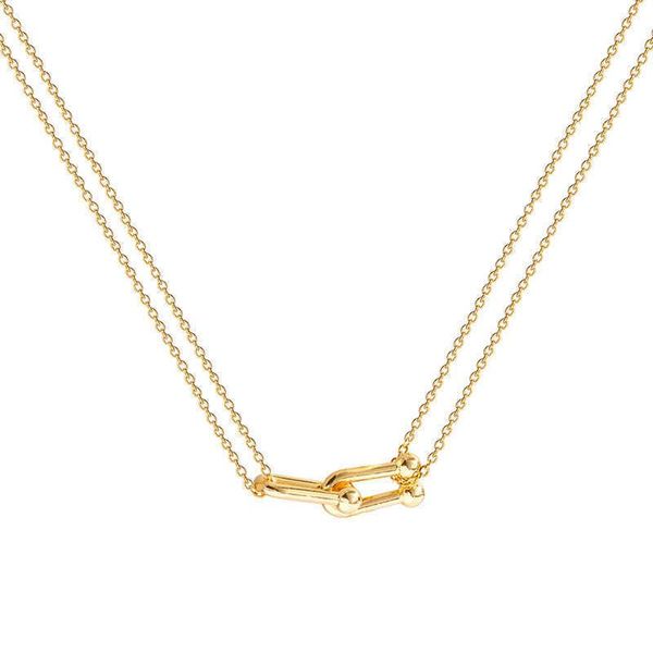 

pendant necklaces fashion jewelry gift korean star's titanium steel simple design, clavicle cool u-shaped double necklace for women, Silver