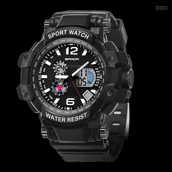 

dual display men's sports watches gentleman army military quartz man waterproof male digital wrist watch wristwatches, Slivery;brown