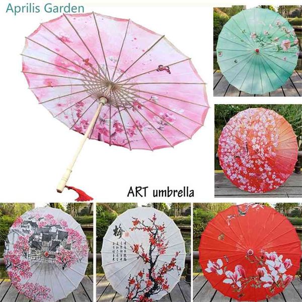 İpek Bez Yağ Kağıdı Şemsiye Yağmur Kadınlar Dekor Vintage Dans Prop Şeftali Çiçeği Çin Maddi Olmayan Kültürel Parasol Paraguas 210721