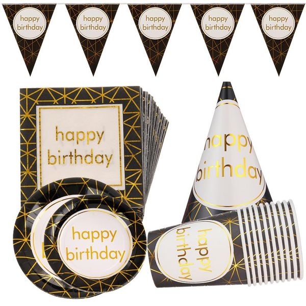 

disposable dinnerware foil gold tableware paper plates napkins celebrate happy birthday party supplies for decoration