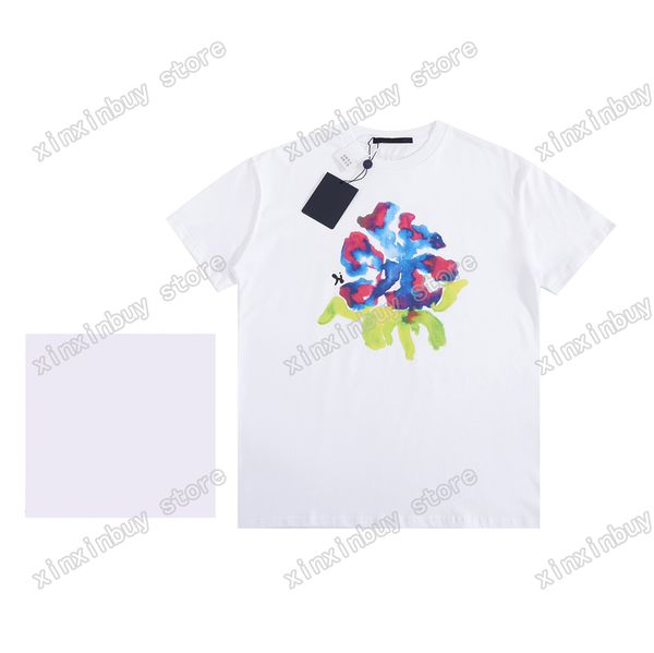 22ss мужские женские дизайнеры футболки Tee маслом живопись цветы с коротким рукавом человек экипаж шеи парижская мода уличная одежда белый xs-l