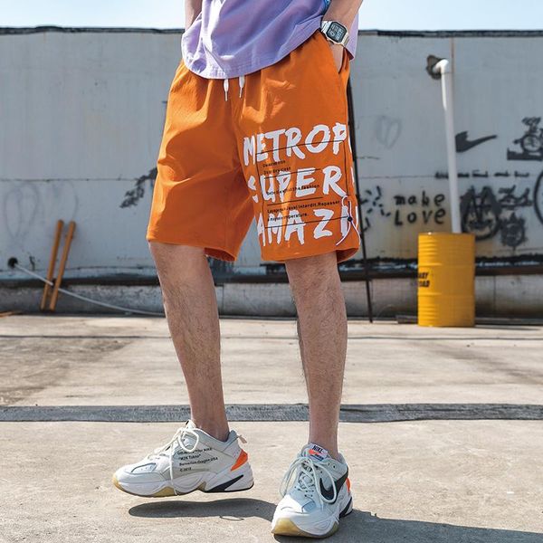

men's pants summer printed shorts korean style loose daily outing elastic letters sweatpants straight polyester colors, Black