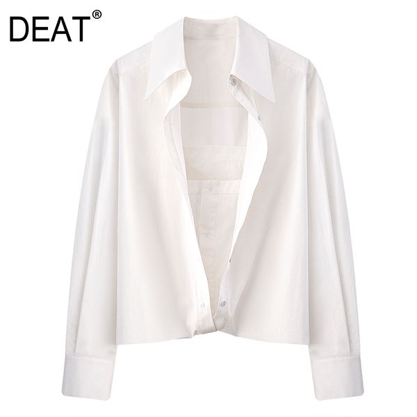Sommer Mode Frauen Kleidung Einreiher Weißes Hemd Umlegekragen Volle Ärmel Kurze Bluse WR18500L 210421