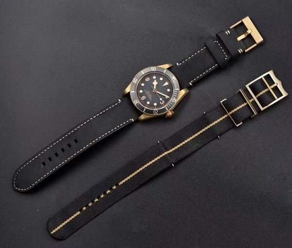 

nato strap 43mm bronze case aged men watch automatic 2824 movement 79250bb v4 sapphire crystal wristwatch casual classic watches, Slivery;brown