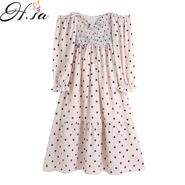

hsa european and american style spring women's long sleeve off-shoulder polka dot dress 3337 210716, Black;gray