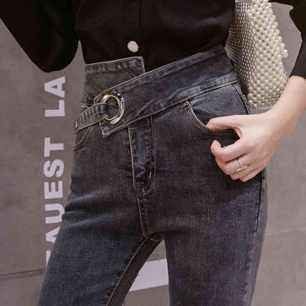 

ripped jeans women autumn high waist casual elastic cotton denim slim fit pencil pants women's 865e 210420, Blue