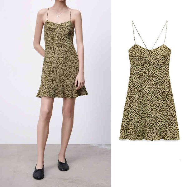 

casual dresses 2021 ladies spring fashion animal print dress suspender pleated decoration women's clothing slim waist sak1, Black;gray