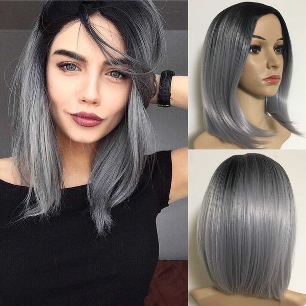 

wig head cover black gradient sier gray bobble short hair wig dyeing