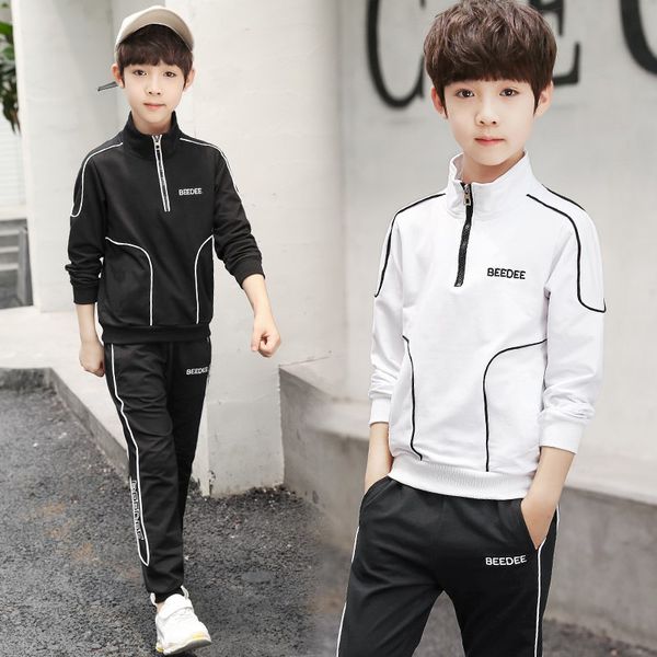 

2pc spring autumn boys clothing kids tracksuit long sleeve sweat shirts+pants sets for teenager sports suits 4-12 years, White