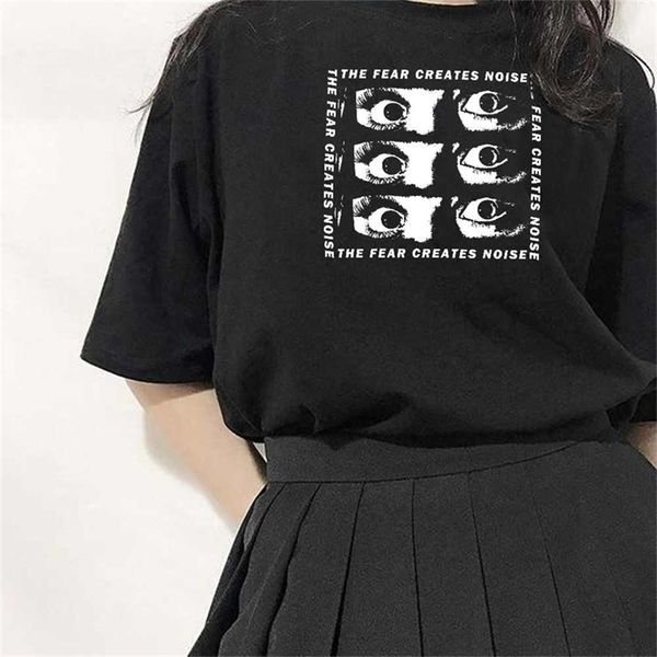 

the fear creates noise casual harajuku women clothing ins loose fashion ulzzang vintage streetwear 210512, White
