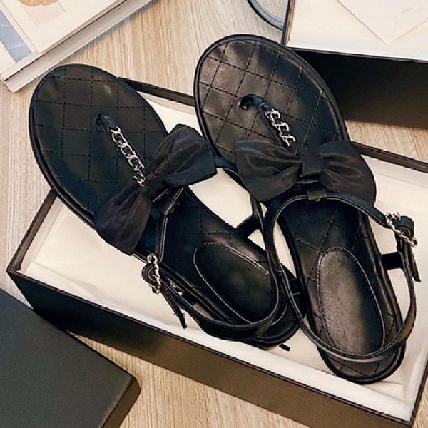 

women summer shoes female buckle sandals chaussure chain ladies peep toe sandalias bow knot flat fashion black sandales