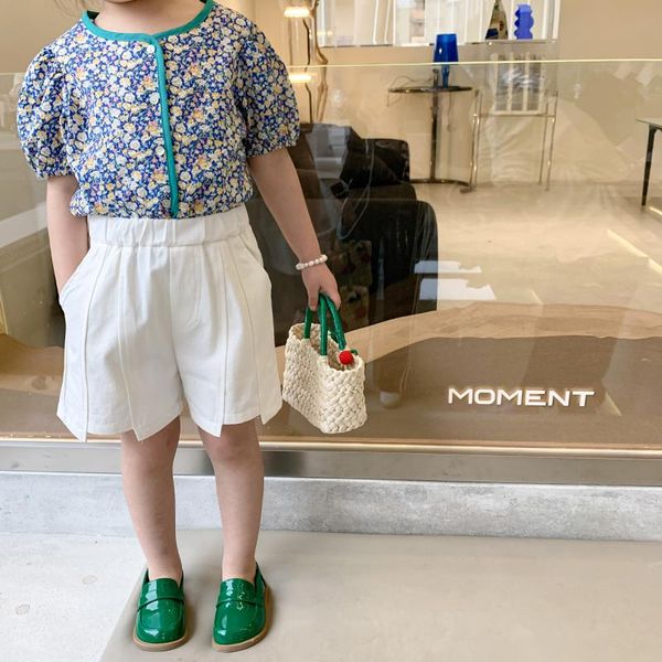 

2021 summer girl's all-match hight waist white cotton shorts pants children's loose 2-8y, Black