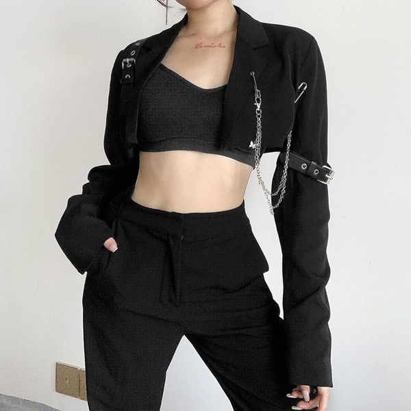 

women's suits & blazers zottsoz black crop blazer jackets women y2k vintage streetwear gothic punk casual short suit coats chain outwea, White;black