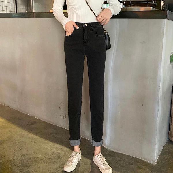 

women's jeans real s korean style small high waist loose all-match straight, Blue