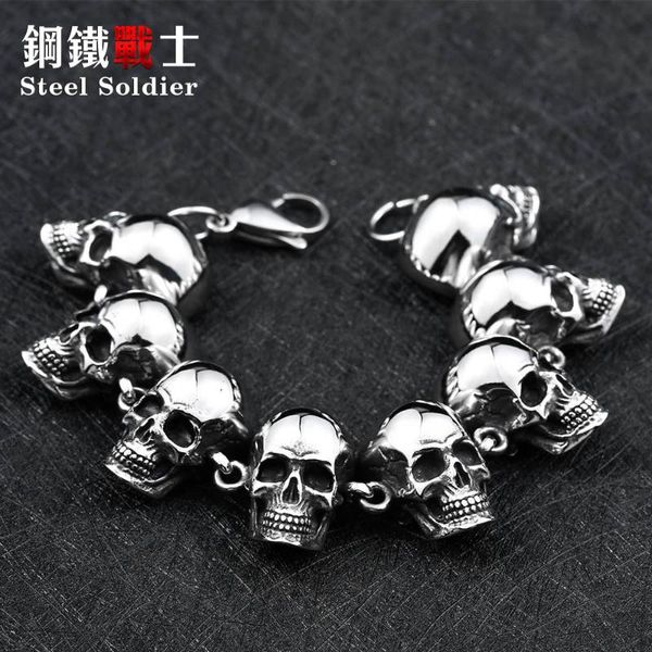

steel soldier 2021 skull bracelet for man cool punk 316 stainless jewelry bangle, Black