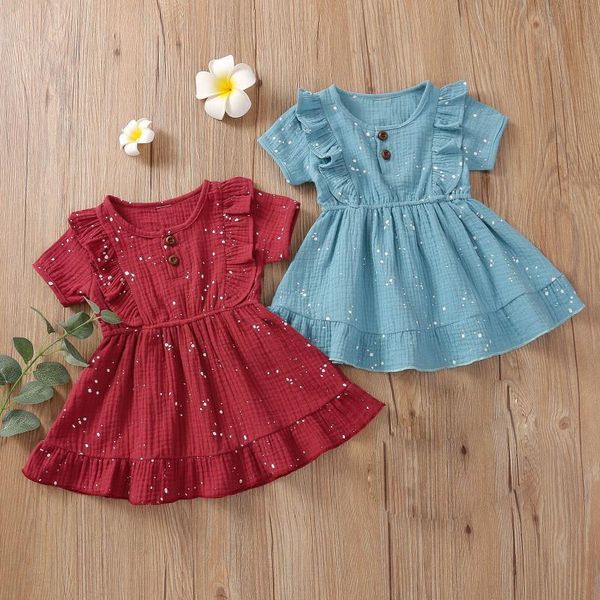 

girl's dresses 2021 dress for girls toddler kids baby cotton linen ruffle cute princess casual summer skirt outfits clothes 0-3y, Red;yellow