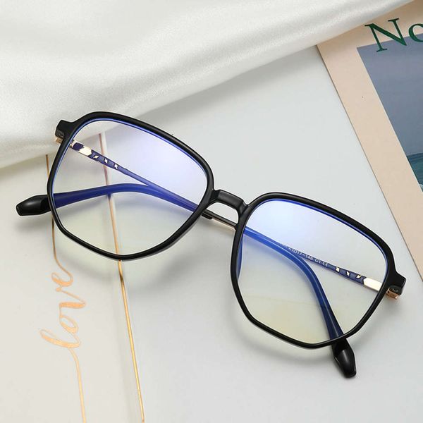 

large frame blue new light proof glasses metal square inserted core leg flat lens 3022