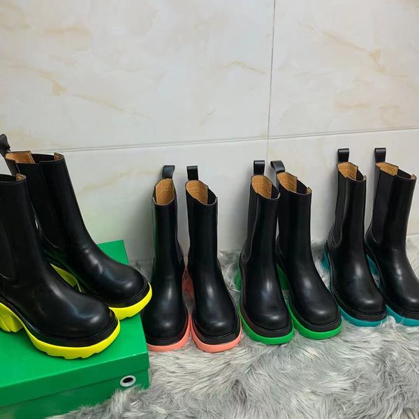 

ladies fashion designer chelsea boots platform round toe martin shoes, Black