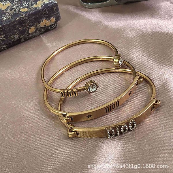 

bracelets d home / di brass letter three piece set women's net red same diamond inlaid three-layer wear, Golden;silver