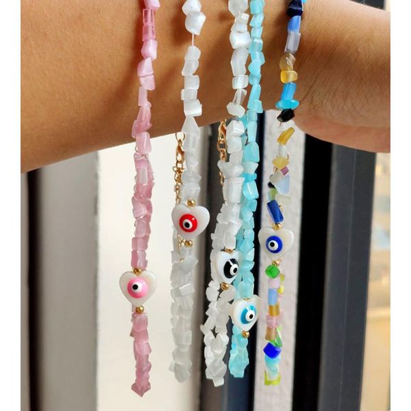 

chokers handmade beaded evil eye natural shell necklace for women colorful irregular string bead heart shaped choker vacation jewelry, Golden;silver
