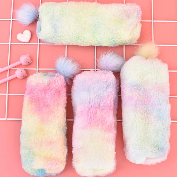 

cosmetic bags & cases kawaii creative pencil case gradient color cute girl plush octagonal pen bag student simple storage large capacity