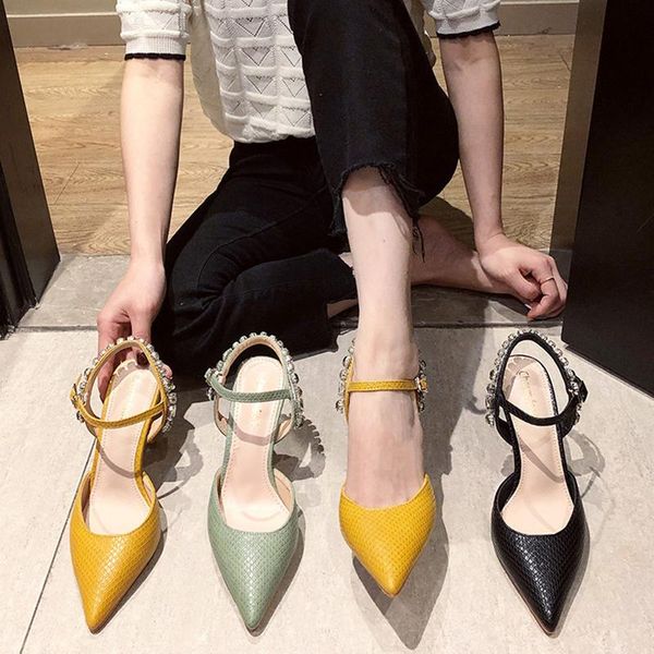 

sandals 2021 summer luxury women's high heels prom bling pointed toe shoes, Black