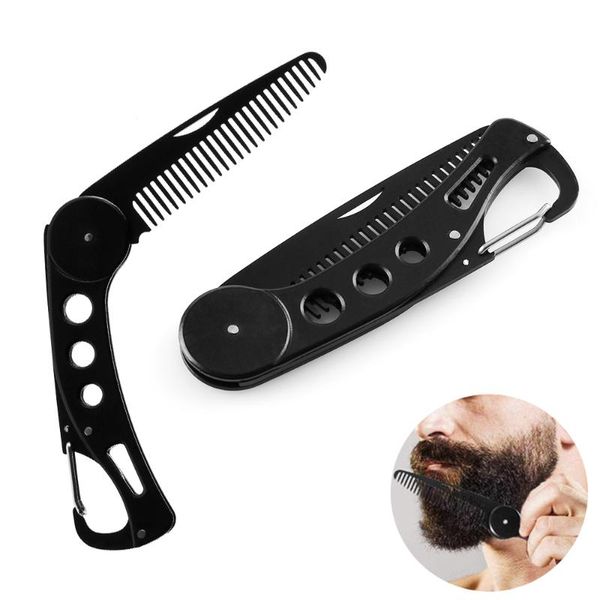 

black stainless steel folding comb for men anti static mustache wholesale hairdressing styling beard hair brushes, Silver