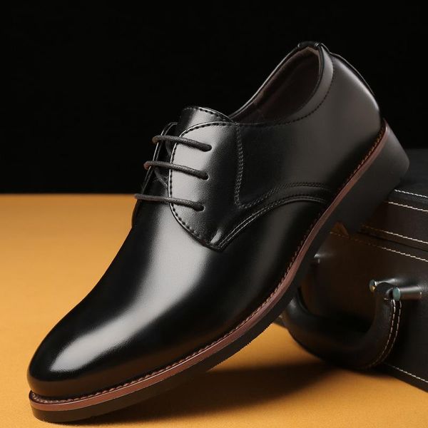 

men's brand leather formal shoes lace up dress oxfords fashion retro elegant work footwear business men, Black