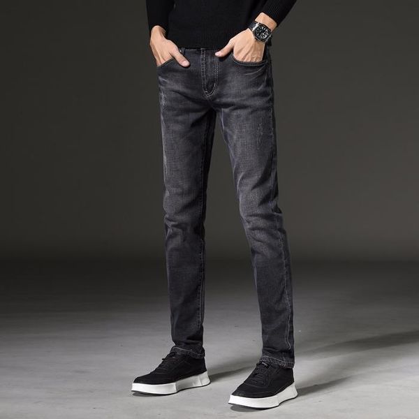 

men's fashion trend jeans causal washed trousers slim straight denim pants, Blue