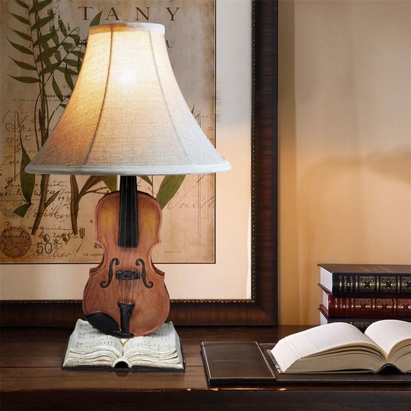 

table lamps resin fabric bedroom lamp creative violin deco living room study bedside desk lights luxurious craft series